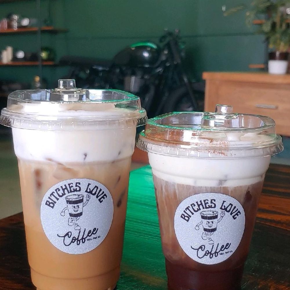 Gremlin Garage - Left: caramel banana latte and right: the gremlin - Coffee & Tea Near Me - Costa Mesa, California Gremlin Garage - Left: caramel banana latte and right: the gremlin - Coffee & Tea Near Me - Costa Mesa, California