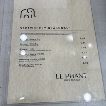 Le Phant Milk Tea - Menu as of May 2025 - Bubble Tea Near Me - Los Angeles, California Le Phant Milk Tea - Menu as of May 2025 - Bubble Tea Near Me - Los Angeles, California