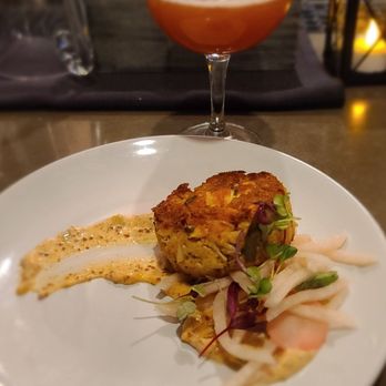 Level A Small Plates Lounge - Crab Cake with a Sailor & Paradise Drink - Lounges Near Me - Annapolis, Maryland Level A Small Plates Lounge - Crab Cake with a Sailor & Paradise Drink - Lounges Near Me - Annapolis, Maryland