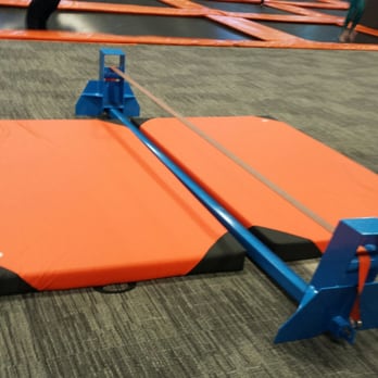 LaunchPad Trampoline Park - Not safe blue bar is steel with no safety small kids balance on this thing NO WAY - Trampoline Parks Near Me - Edmonton, Alberta
