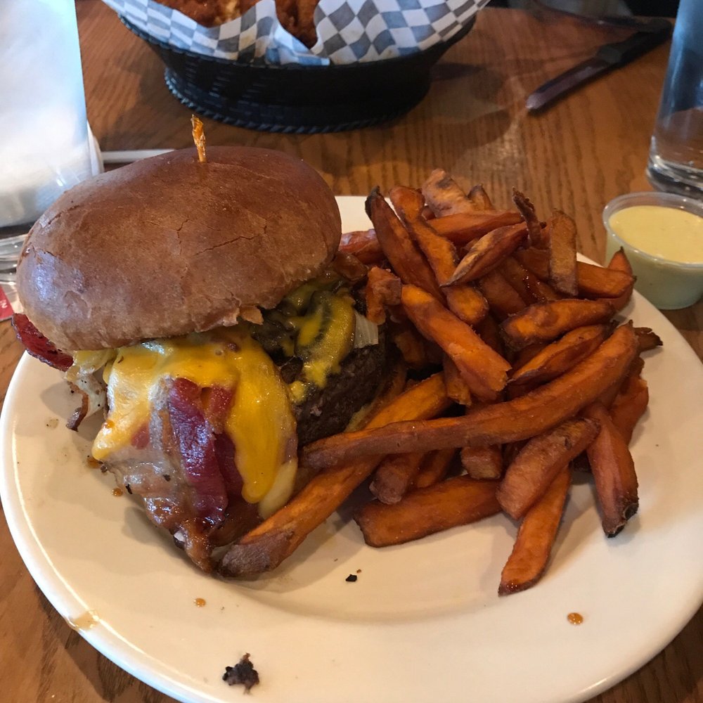 Mossy's Eats Ales & Spirits - Mossys burger with sweet potato fries - New American Near Me - Clemmons, North Carolina Mossy's Eats Ales & Spirits - Mossys burger with sweet potato fries - New American Near Me - Clemmons, North Carolina