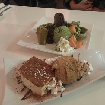 Tirmasu and Green Tea Red Bean Waffle (Free Macaron w Yelp Check in of $10+ purchase not including tax)