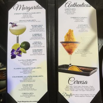 Enrique's Mexican Restaurant - Portion of drink menu - Mexican Near Me - Kuna, Idaho