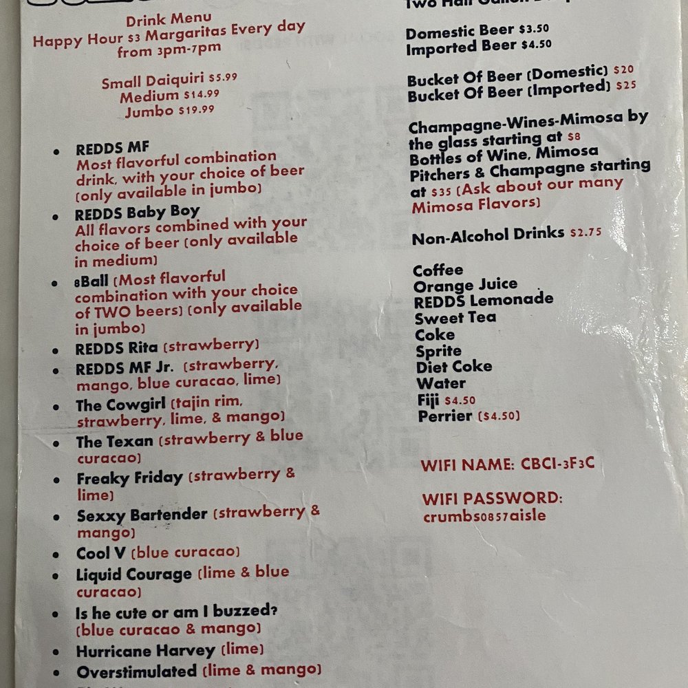 REDDS - Drink Menu - American Near Me - Houston, Texas