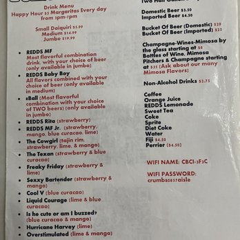 REDDS - Drink Menu - American Near Me - Houston, Texas