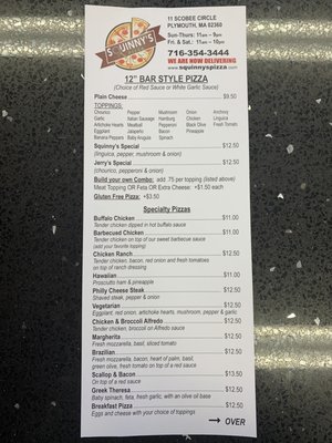 Menu photo 4 Squinny’s Pizza Plymouth, MA