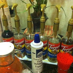 What hotel breakfast is this stocked?!? Torani syrups galore! Swhat I'm tawkin bou.