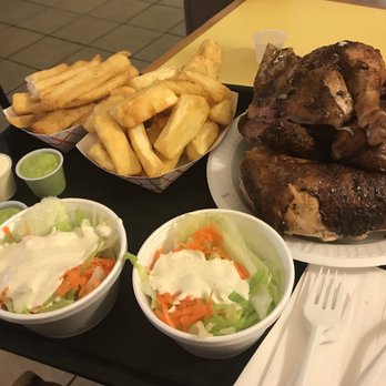 Su Pollo Restaurant - Whole chicken meal with house salad,yuca and fries...the sauces are the best,good flavor! - Peruvian Near Me - Alexandria, Virginia