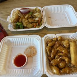 Spicy sesame chicken and kung pao chicken