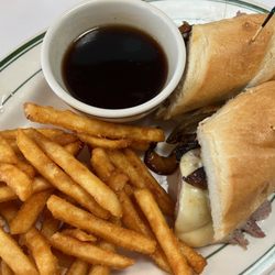 French Dip with caramelized onions. It comes with provolone cheese, and I added the caramelized onions for an upcharge.