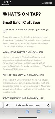 Menu photo 4 Six Rivers Brewery McKinleyville, CA