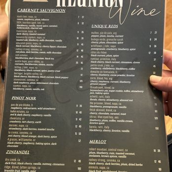 Reunion Wine Bar - Wine Menu - Wine Bars Near Me - Spring Hill, Tennessee