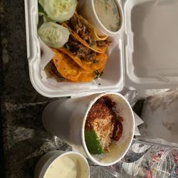 No Way Jose - Birrira Tacos. Mexican Street Corn. Queso cup small.