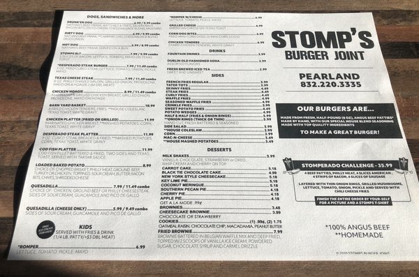Menu photo 5 Stomp's Burger Joint 2 Pearland, TX