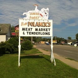 Polancic's Meat Market & Tenderloins - No cow on roof but pig out front