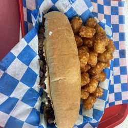 Widewaters Grill - Steak & Cheese .. delicious but messy lol  Tots upgrade yummmm
