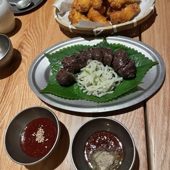 Moono - Spicy fried chicken (top) & Soondae (bottom) - Korean Near Me - New York, New York