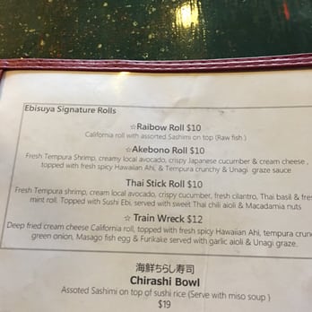 Sushi Ebisuya - Menu of special rolls - Japanese Near Me - Hilo, Hawaii Sushi Ebisuya - Menu of special rolls - Japanese Near Me - Hilo, Hawaii