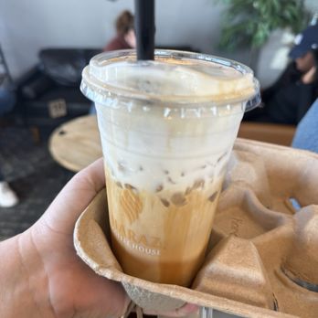 Haraz Coffee House - Large iced salted caramel latte- life changing coffee, the best I've ever had! You won't regret this pit stop. - Coffee & Tea Near Me - Pearland, Texas