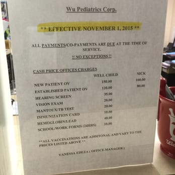 Derek J Wu, MD - Payments Due at the time of service. Effective Nov. 1, 2015 - Pediatricians Near Me - Los Alamitos, California