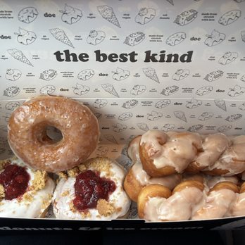 Doe Donuts - Top Left: Salted Vanilla Glazed Lower left: Sour Cherry Cheesecake  Right: Cinnamon Twists! (My Fav!) - Donuts Near Me - Portland, Oregon