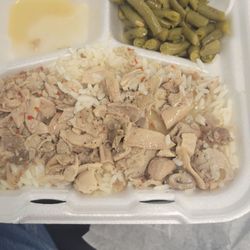 Charlie's Grill - Chitlins over rice, green beans, and hushpuppies.
