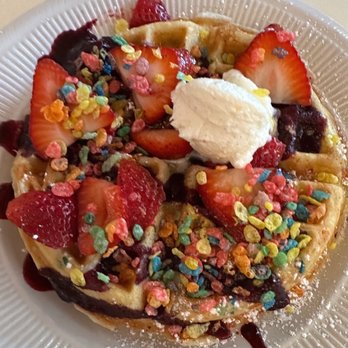 Deja Vu Breakfast Company - Fruity pebble waffles - Breakfast & Brunch Near Me - Chico, California