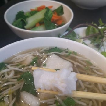 Simply Pho - Fish pho, no noodles, veggies instead. (Still an upcharge so that's about $9ish - Vietnamese Near Me - Lake Forest, California