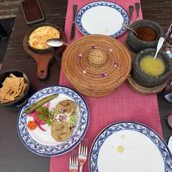 Los Tres Gallos - Queso fundido, gorditas (delicious!!) and a basket of tortillas for the queso - Mexican Near Me - Cabo San Lucas, BCS