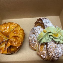 Angus T - Kouign Amann. Pistachio raspberry croissant.