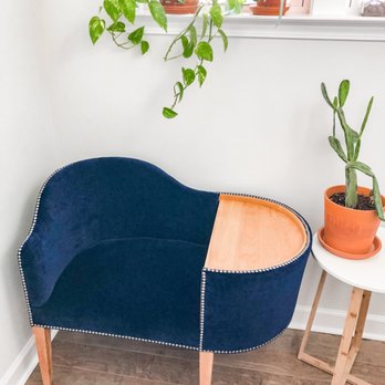 MK’s Upholstery - Reupholstered phone desk: from water damaged to blue velvet perfection! - Furniture Reupholstery Near Me MK’s Upholstery - Reupholstered phone desk: from water damaged to blue velvet perfection! - Furniture Reupholstery Near Me