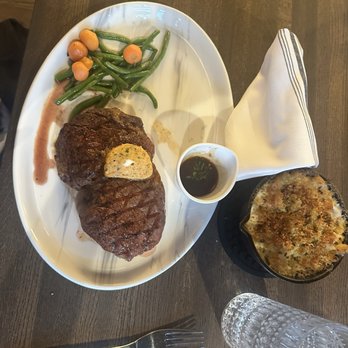 CUT - Ribeye with mac and cheese - New American Near Me - Fish Creek, Wisconsin