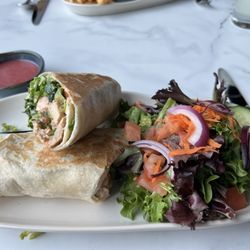 Terrace Kitchen - Caesar chicken wrap with a slightly spicy aioli. Choice of side; house dressing delish!