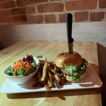 MeeT in Yaletown - "Burger", salad and fries. The fries were wonderful. - Comfort Food Near Me - Vancouver, British Columbia