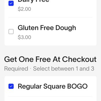 Square Pie Guys - This is how I ordered it on the app. The second pizza was not marked as dairy free. - Pizza Near Me - Campbell, California