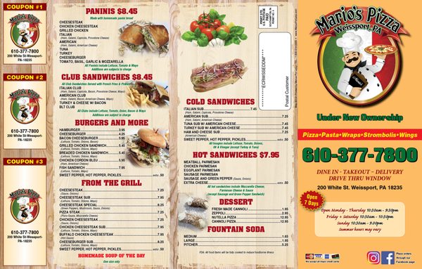 Menu photo 2 Mario's Pizza Weissport, PA Menu photo 2 Mario's Pizza Weissport, PA