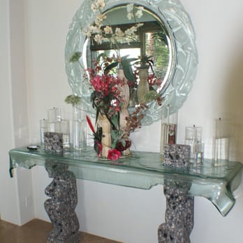 Emp's Graphic Eye - Credenza with hanging glass framed mirror and slumped glass - Glass & Mirrors Near Me - Petaluma, California Emp's Graphic Eye - Credenza with hanging glass framed mirror and slumped glass - Glass & Mirrors Near Me - Petaluma, California