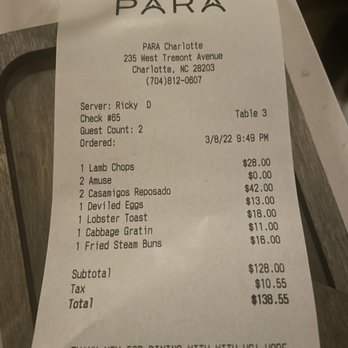 PARA - Receipt - Bars Near Me - Charlotte, North Carolina