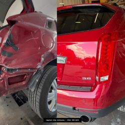 Capital City Collision - Before  Severe rear quarter damage.
After  Factory-fresh shine and flawless lines.

Call us today for your free estimate!
