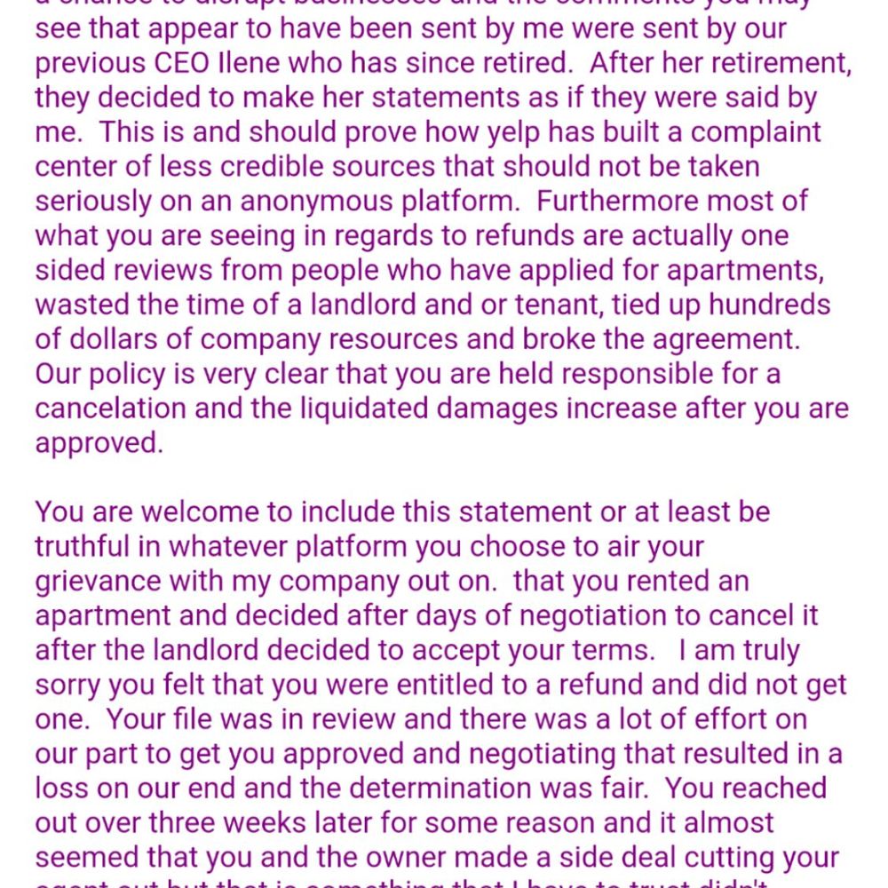 Apartment People - A response from the president Eric Scholl when I asked for my $300 refundable deposit to be refunded. - Apartment Agents Near Me - Chicago, Illinois