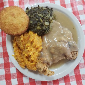Matthews Cafeteria - Fried pork chop, greens, sweet potato souffle, corn muffin - Southern Near Me - Tucker, Georgia