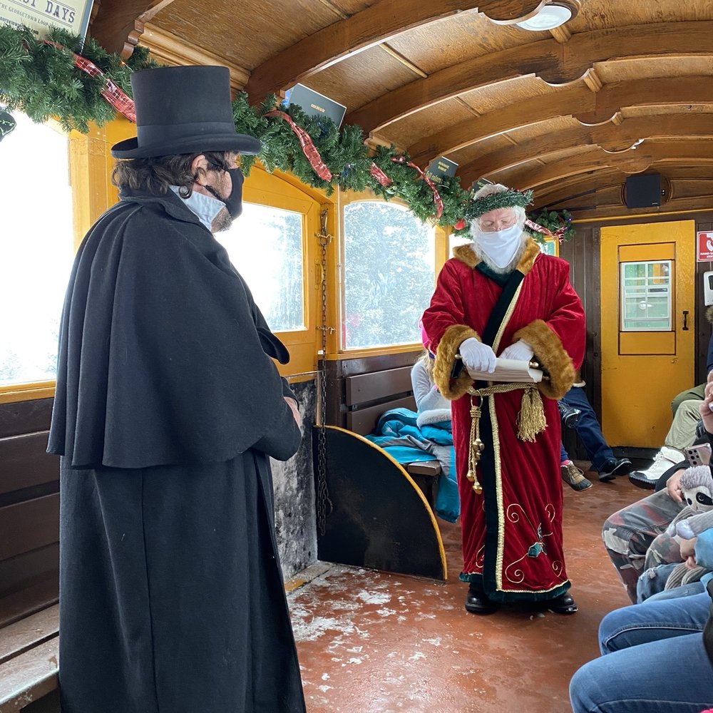 Georgetown Loop Railroad - A skit by Santa and Ebenezer Scrooge - Museums Near Me - Georgetown, Colorado Georgetown Loop Railroad - A skit by Santa and Ebenezer Scrooge - Museums Near Me - Georgetown, Colorado