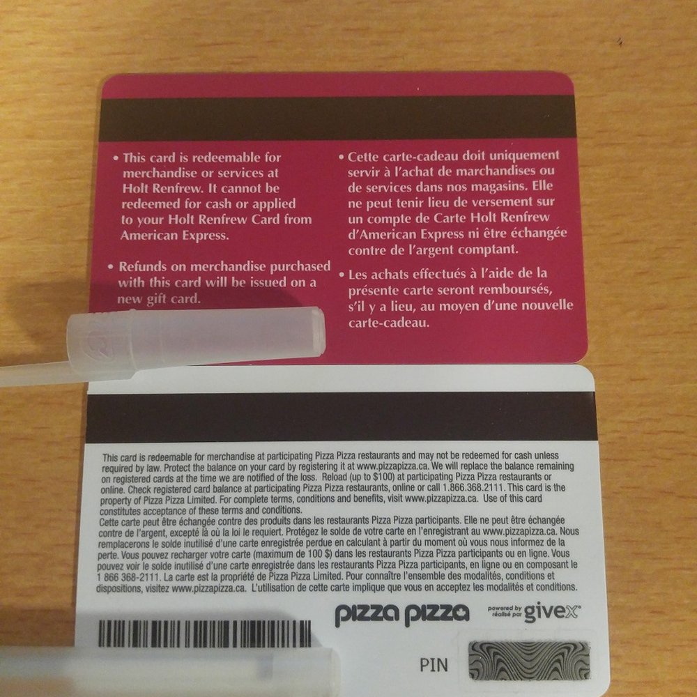 Holt Renfrew - PizzaPizza sells $3 pizza slices and still managed to have a security feature on their gift card. Company that cares vs Company that doesn't - Women's Clothing Near Me - Toronto, Ontario Holt Renfrew - PizzaPizza sells $3 pizza slices and still managed to have a security feature on their gift card. Company that cares vs Company that doesn't - Women's Clothing Near Me - Toronto, Ontario