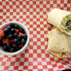 Tonya's Cafe - Chicken salad wrap with fruit cup.