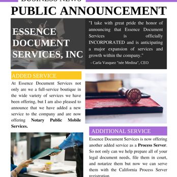 Essence Document Services - Essence Document Servies, Inc. is always looking to expand. Stay up to date on all our growth. - Notaries Near Me - Burbank, California