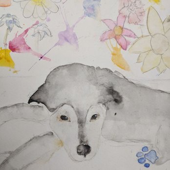 Compassionate Care Pet Services - My twelve year old granddaughters watercolor of Gingers last day - Pet Hospice Near Me Compassionate Care Pet Services - My twelve year old granddaughters watercolor of Gingers last day - Pet Hospice Near Me
