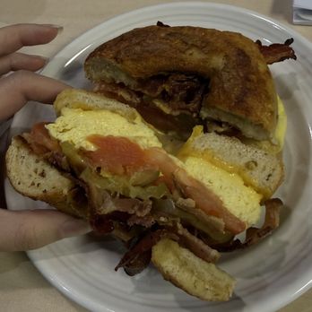 River City Bagels - Jalapeno Bagel Breakfast with bacon, tomato, and pickles - Bagels Near Me - Sacramento, California River City Bagels - Jalapeno Bagel Breakfast with bacon, tomato, and pickles - Bagels Near Me - Sacramento, California
