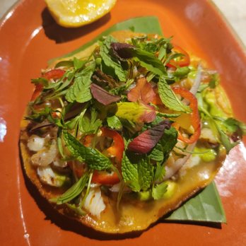 Saizon - Spicy crab tostada - New American Near Me - Fresno, California