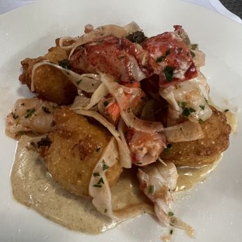 Fiorella - Poached Lobster Salad: hushpuppies, brown butter mayo - Pasta Shops Near Me - Philadelphia, Pennsylvania Fiorella - Poached Lobster Salad: hushpuppies, brown butter mayo - Pasta Shops Near Me - Philadelphia, Pennsylvania