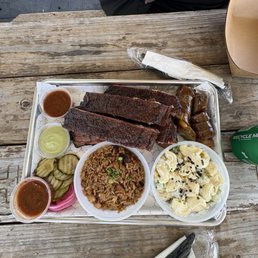 Brisket, Ribs, Sausage  Pork Pork Belly Fried Rice, Mac Salad